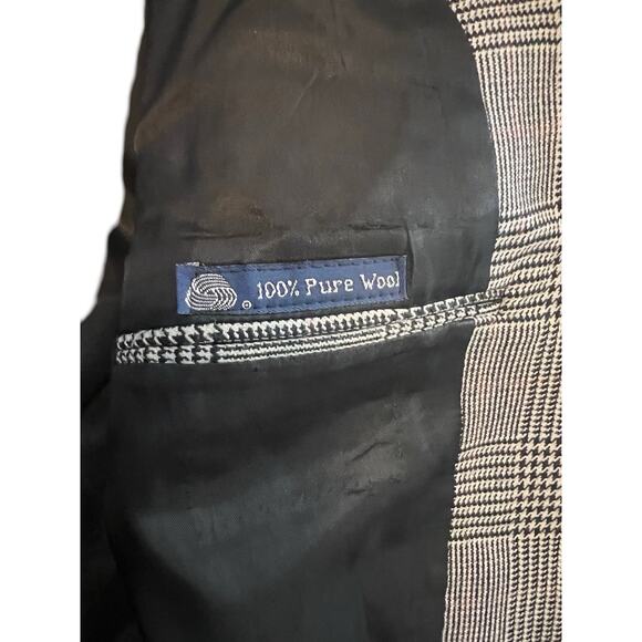 Vintage BURBERRYS' England Blue Grey Black Wool Houndstooth Blazer ~42R - Picture 4 of 7